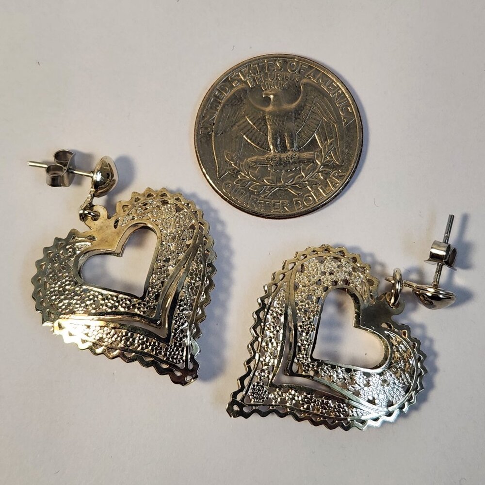 VTG NIB 3.48g 925 Retro "Puffed" Thin Silver Filigree Open Drop Stud Earrings - Picture 6 of 15